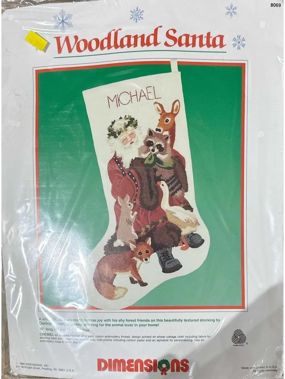 Dimensions Woodland Santa Christmas Stocking Hand Embroidery Kit 8069 NEW Sealed